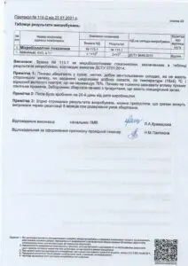 таблиця результату випробувань