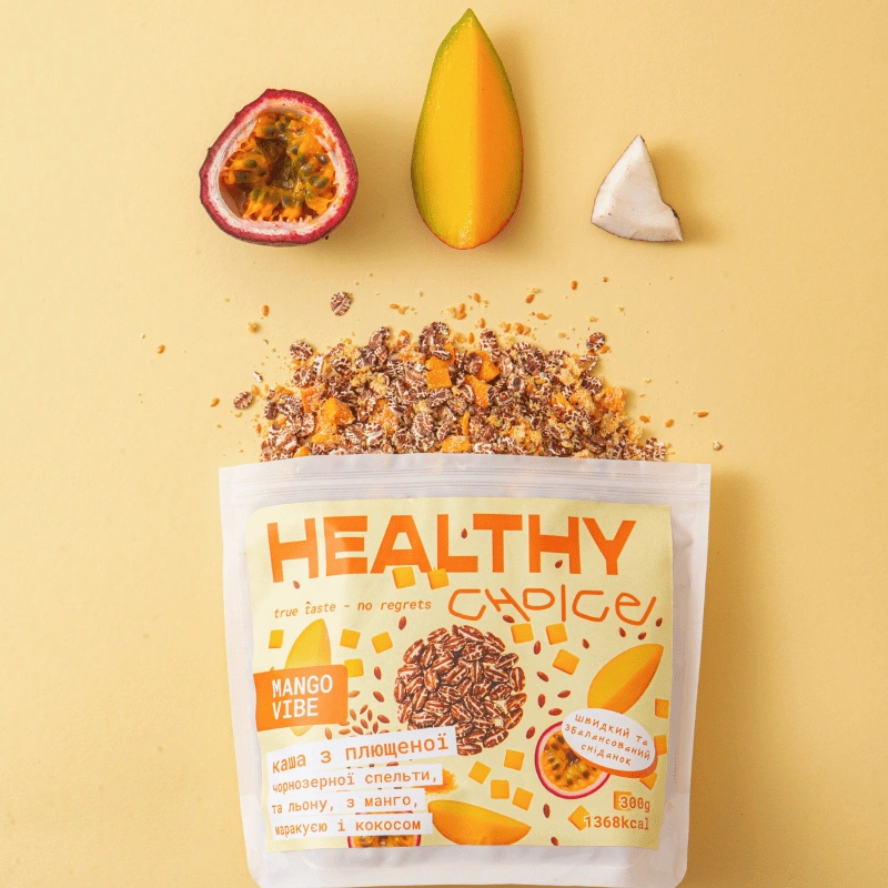 (Копія)Flaked Whole-Grain Spelt & Flax Porridge with Mango and Passionfruit MANGO VIBE 300 g - Image 1