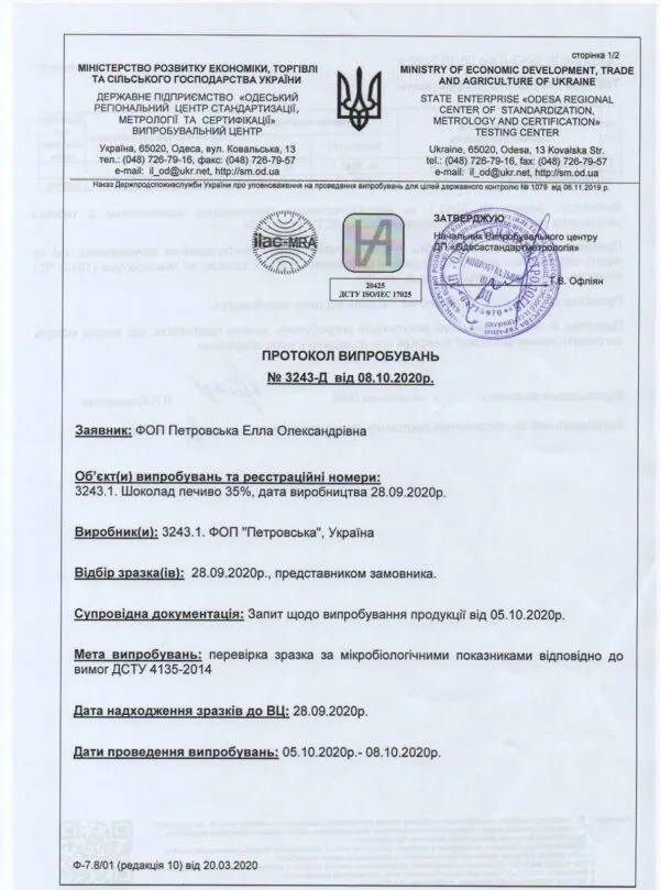 Протокол мікробіологічних показників